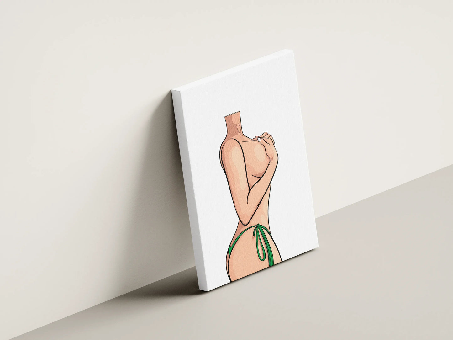 Sensual female figure digital art on canvas, printable and customizable in high-resolution formats.