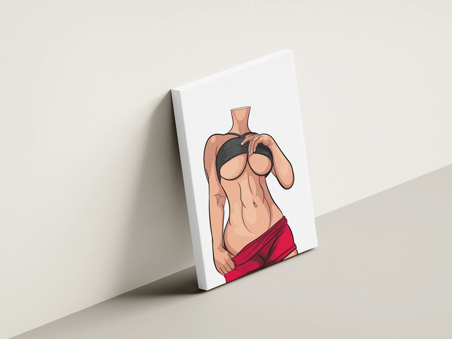 Customizable modern art digital illustration, bold female figure with sleek lines and contrasting colors, suitable for digital artists and designers.