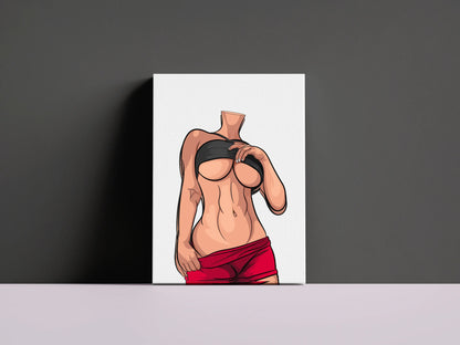 Customizable modern art female digital illustration, bold aesthetic, Baked Art Model 70.