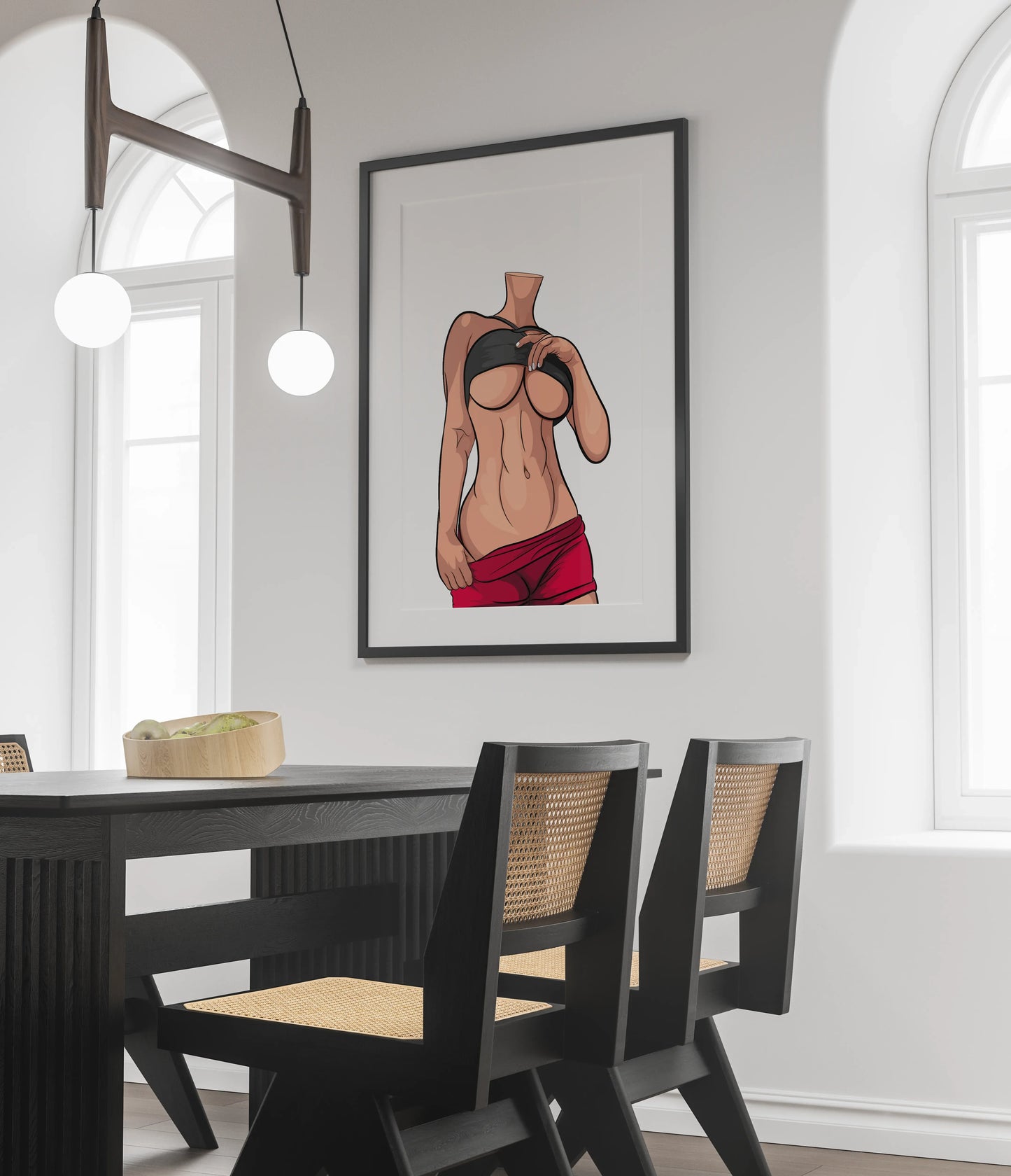 Baked Art - Model 70 digital illustration, bold modern aesthetic, customizable artwork in dining room setting.