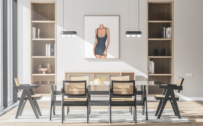 Digital art print of Lingerie Model 80 in modern dining room setting.