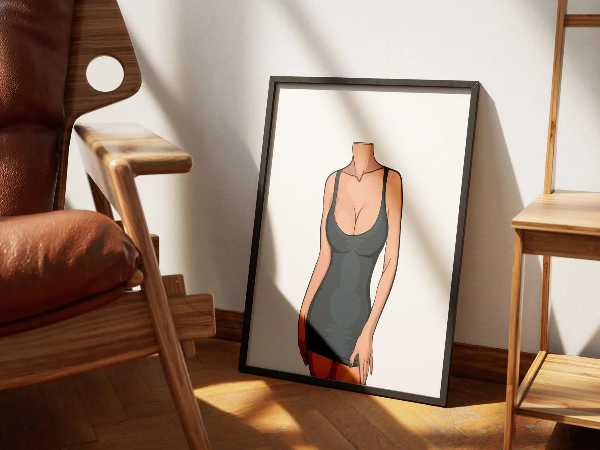 Digital art illustration titled "Lingerie Model 80" showcasing modern aesthetics; framed in a stylish setting; Baked Art.