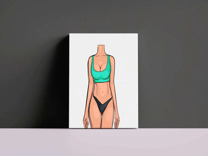 Digital artwork of a sleek silhouette in lingerie, vibrant colors, modern style, Baked Art - Model 82.