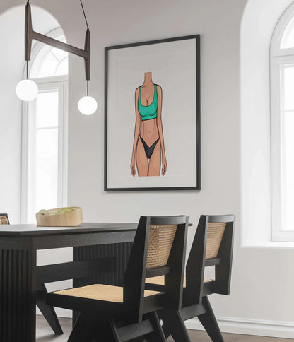 Digital lingerie artwork - Model 82, vibrant colors, clean lines, modern appeal, baked art style.