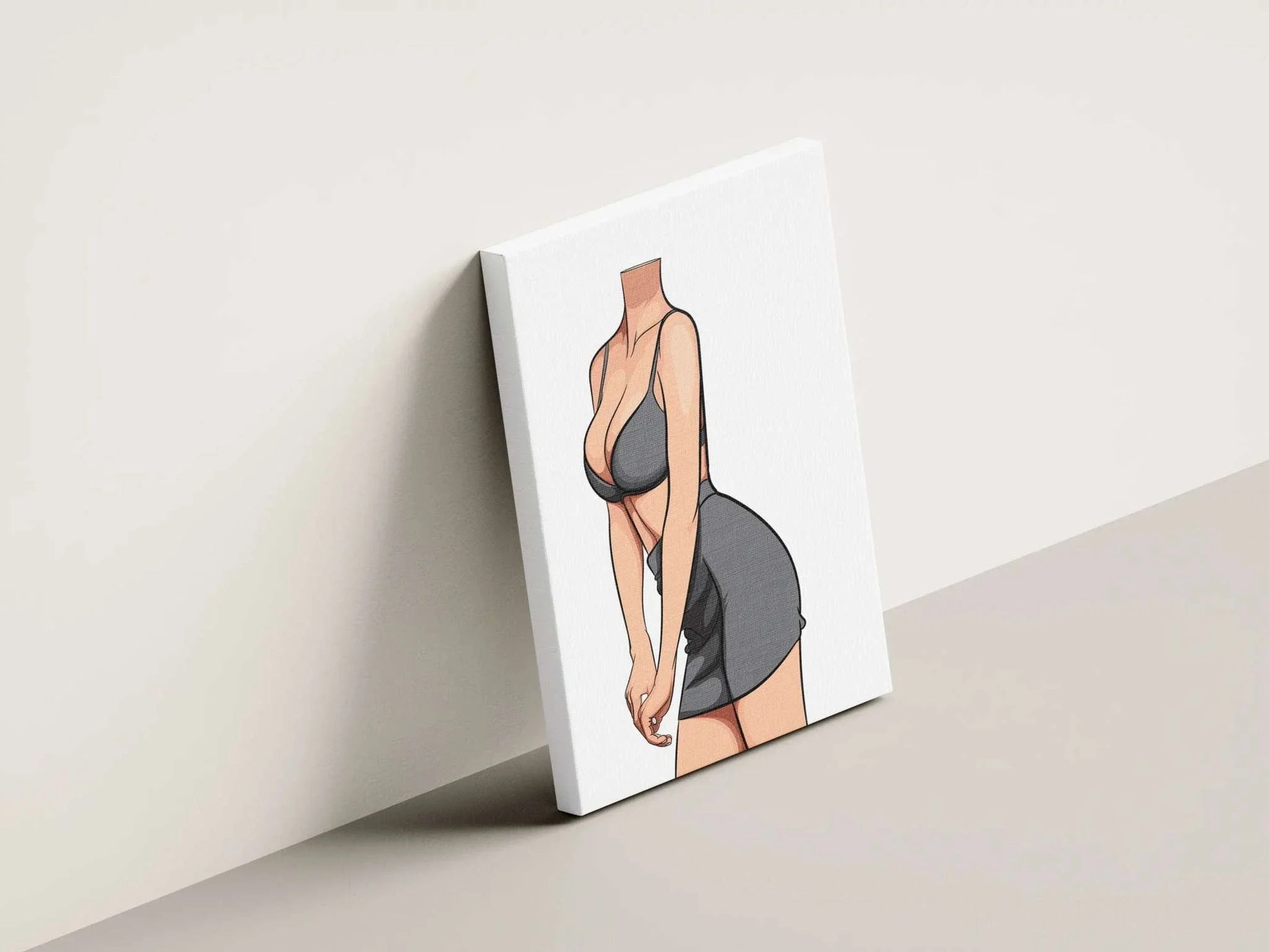 Stylized digital art of a figure in a bralette and mini skirt showcasing curves, titled "Baked Art - Model 83".
