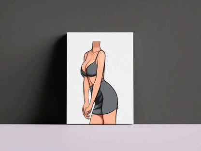 Digital artwork of a figure in form-fitting lingerie, showcasing sleek design and realism.