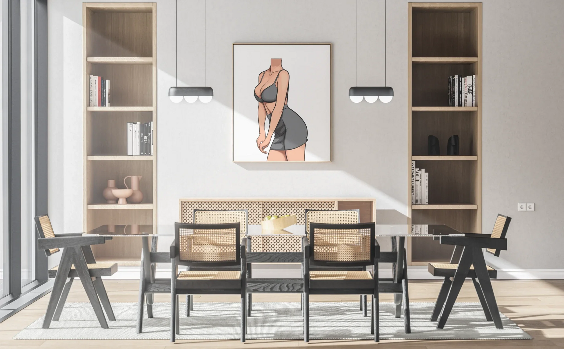 Digital artwork of a stylish model in bralette and mini skirt, part of Baked Art - Model 83 collection.
