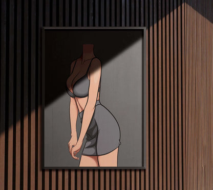 Stylized illustration of a figure in a bralette and mini skirt, highlighting fashion and curves for Baked Art - Model 83.