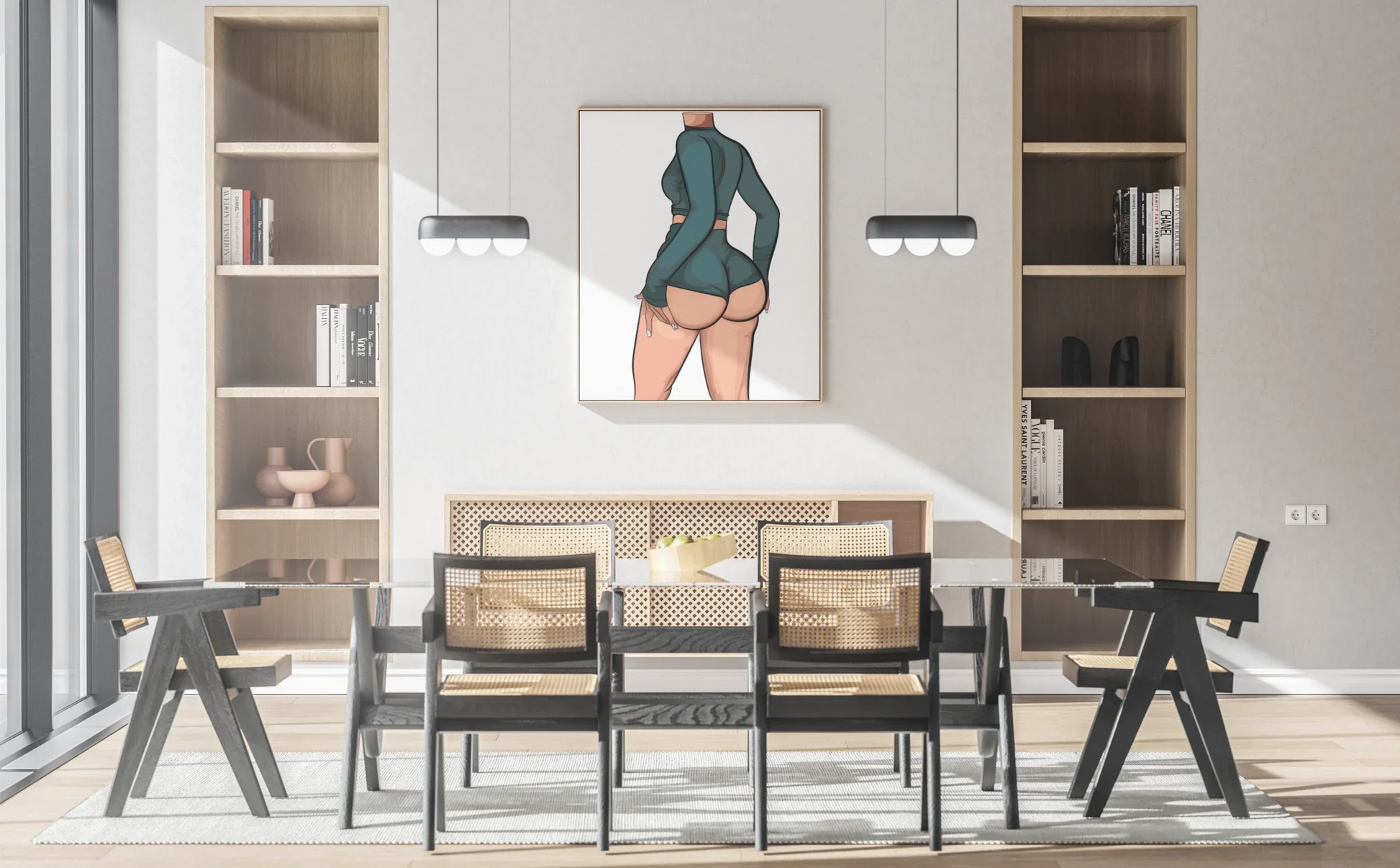 Baked Art - Model 84 digital artwork featuring figure in form-fitting outfit, displayed in modern interior setting.