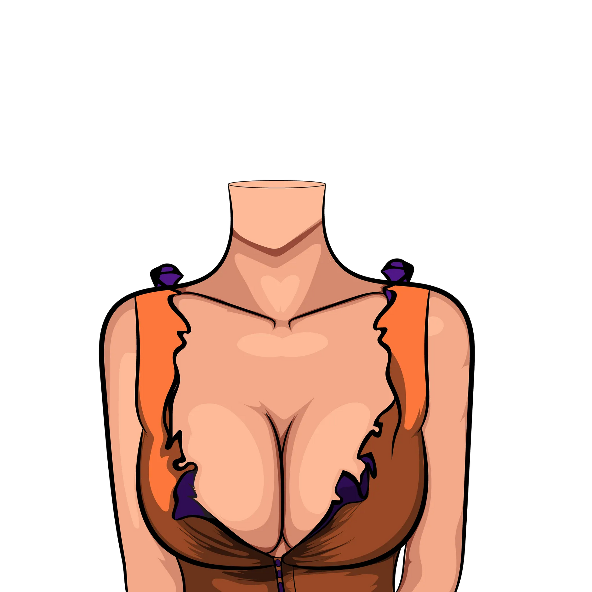 Baked Art - Model 85 digital illustration showing ruffled orange and brown top with purple highlights.