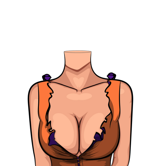 Baked Art - Model 85 digital illustration showing ruffled orange and brown top with purple highlights.