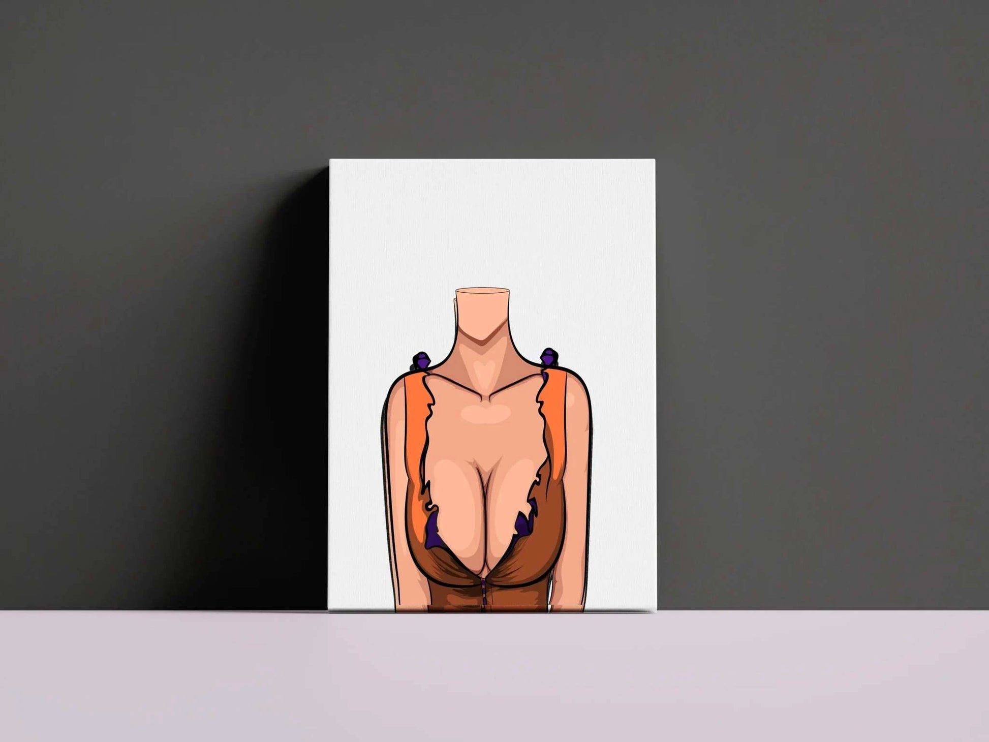 Baked Art Model 85 digital artwork featuring a figure in an orange and brown ruffled top with purple accents.