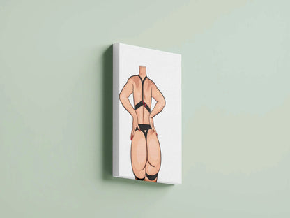 Bold digital art of a confident figure in black strappy lingerie with red accents, emphasizing strength and sensuality.