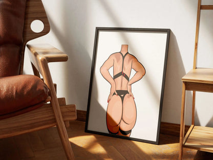 Baked Art - Model 87 digital illustration in black and red strappy lingerie with confident pose.