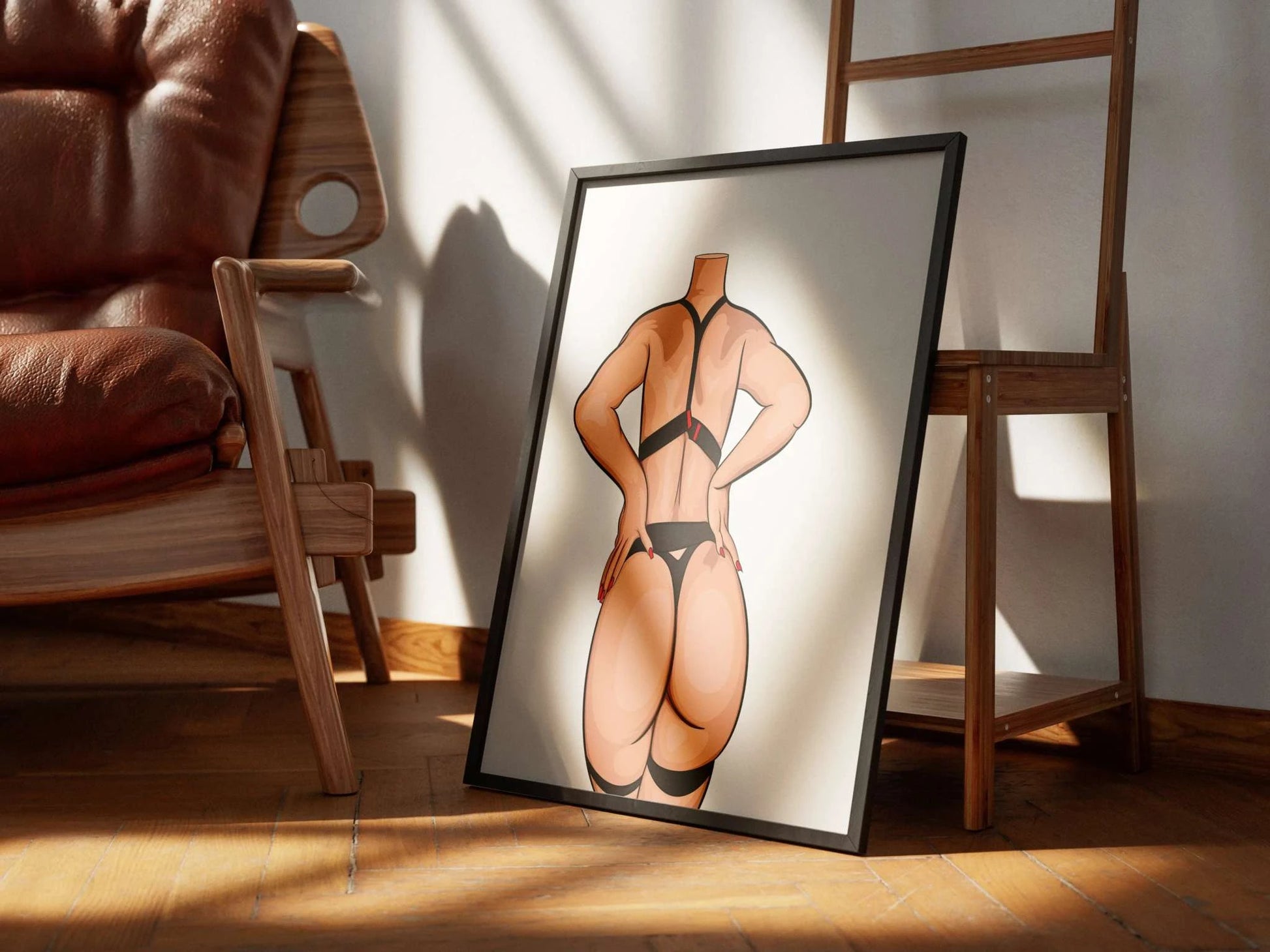 Baked Art - Model 87 digital illustration showcasing a figure in black and red lingerie, emphasizing strength and sensuality.