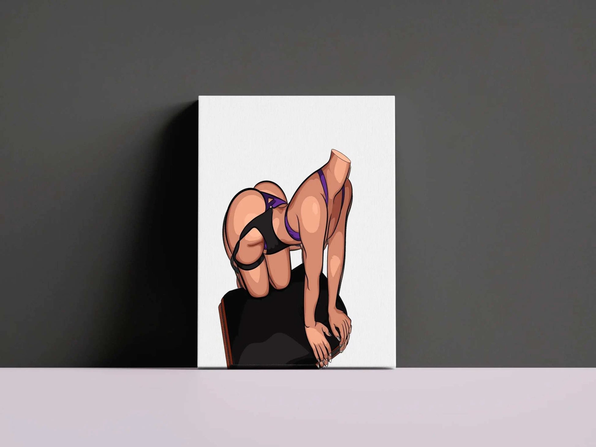 Baked Art Model 89 illustration in purple and black, dynamic pose emphasizing strength and flexibility.