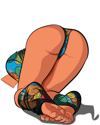 Model 9 - Baked Art digital illustration featuring a vividly patterned outfit, celebrating the female form.