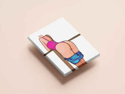 Bikini Model 91 digital art with figure in pink swimsuit and denim jeans.