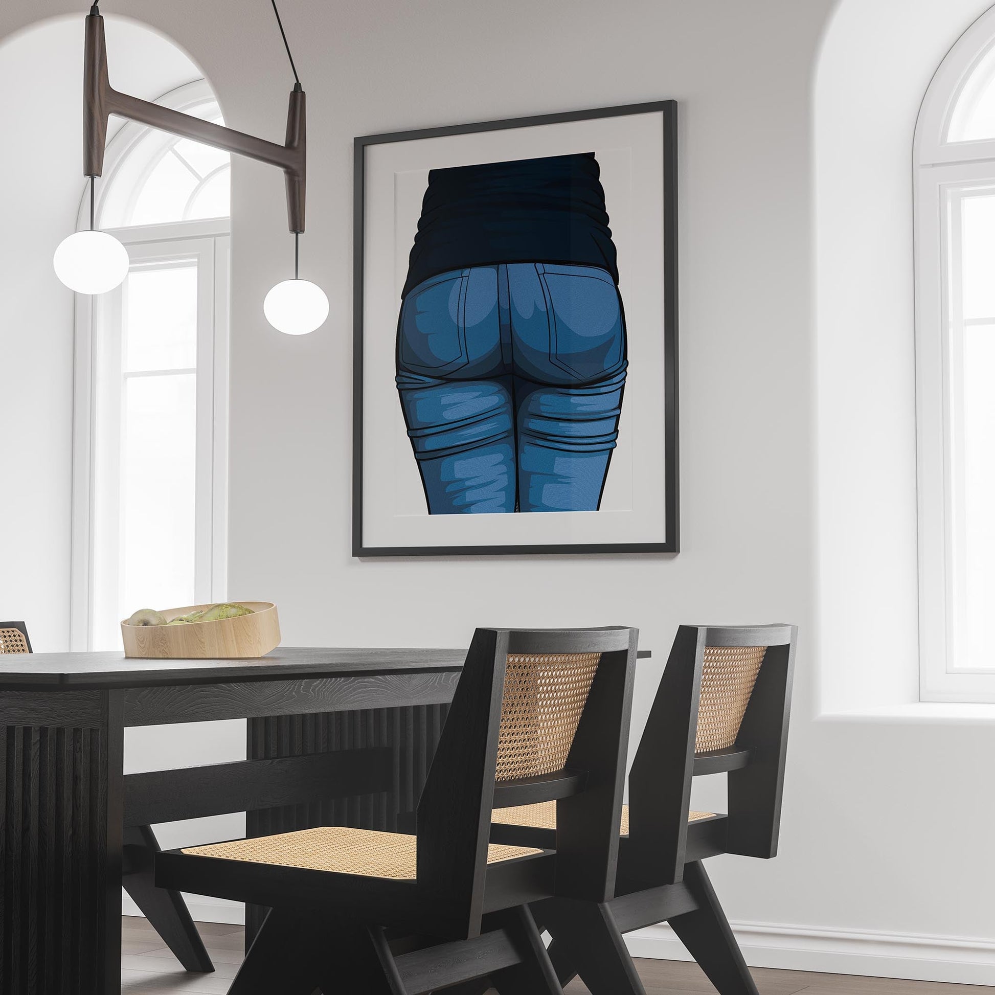 Jeans Denim - Baked Model Art 14 digital illustration in modern dining room setting.