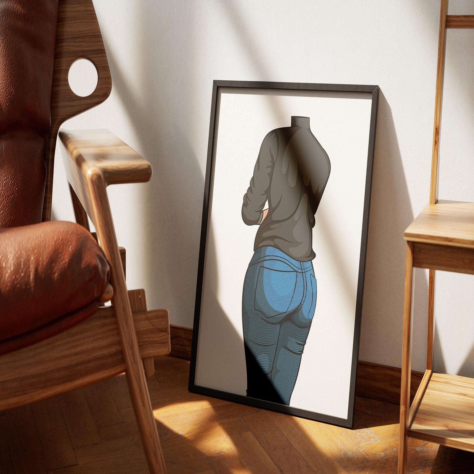 Digital artwork featuring Jeans Denim Model 19 with black top and blue jeans, emphasizing realistic texture and contrast.