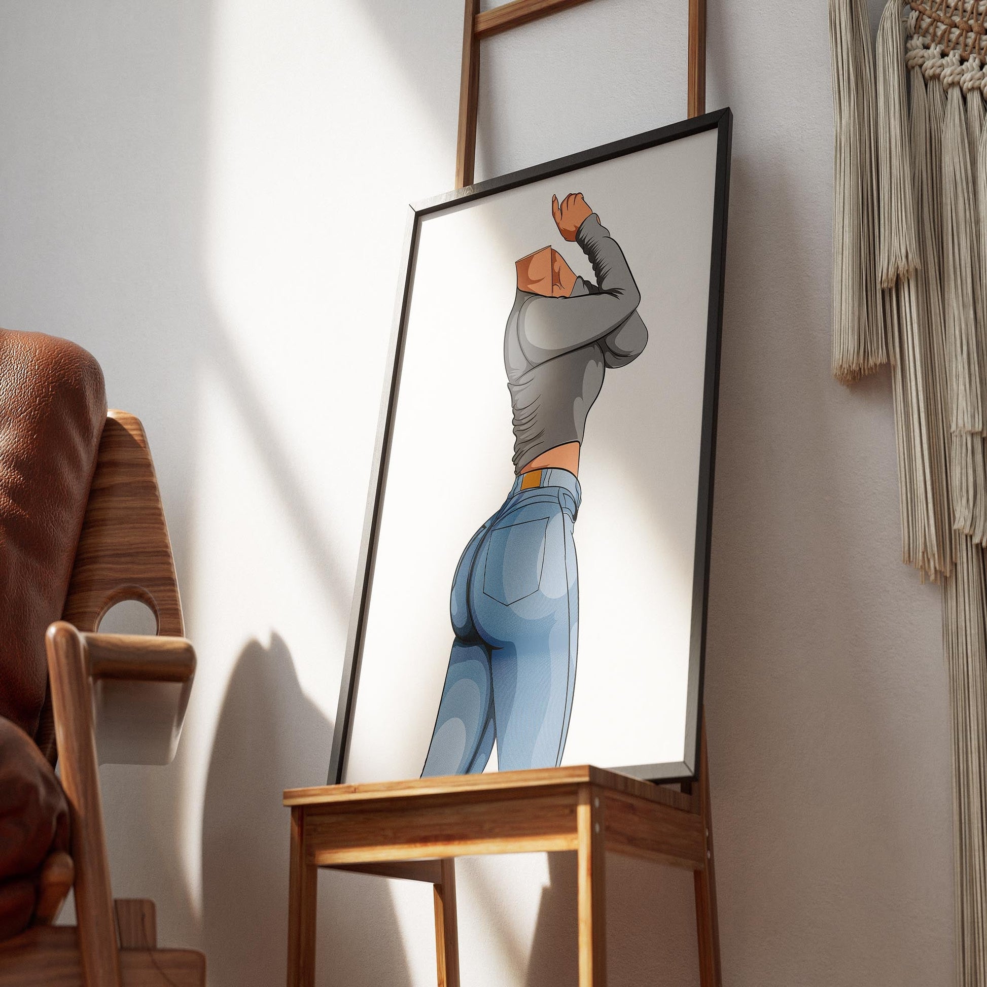 Jeans Denim Baked Model Art 24 illustration on canvas, showcasing sleek jeans and dynamic pose in stylish digital art.