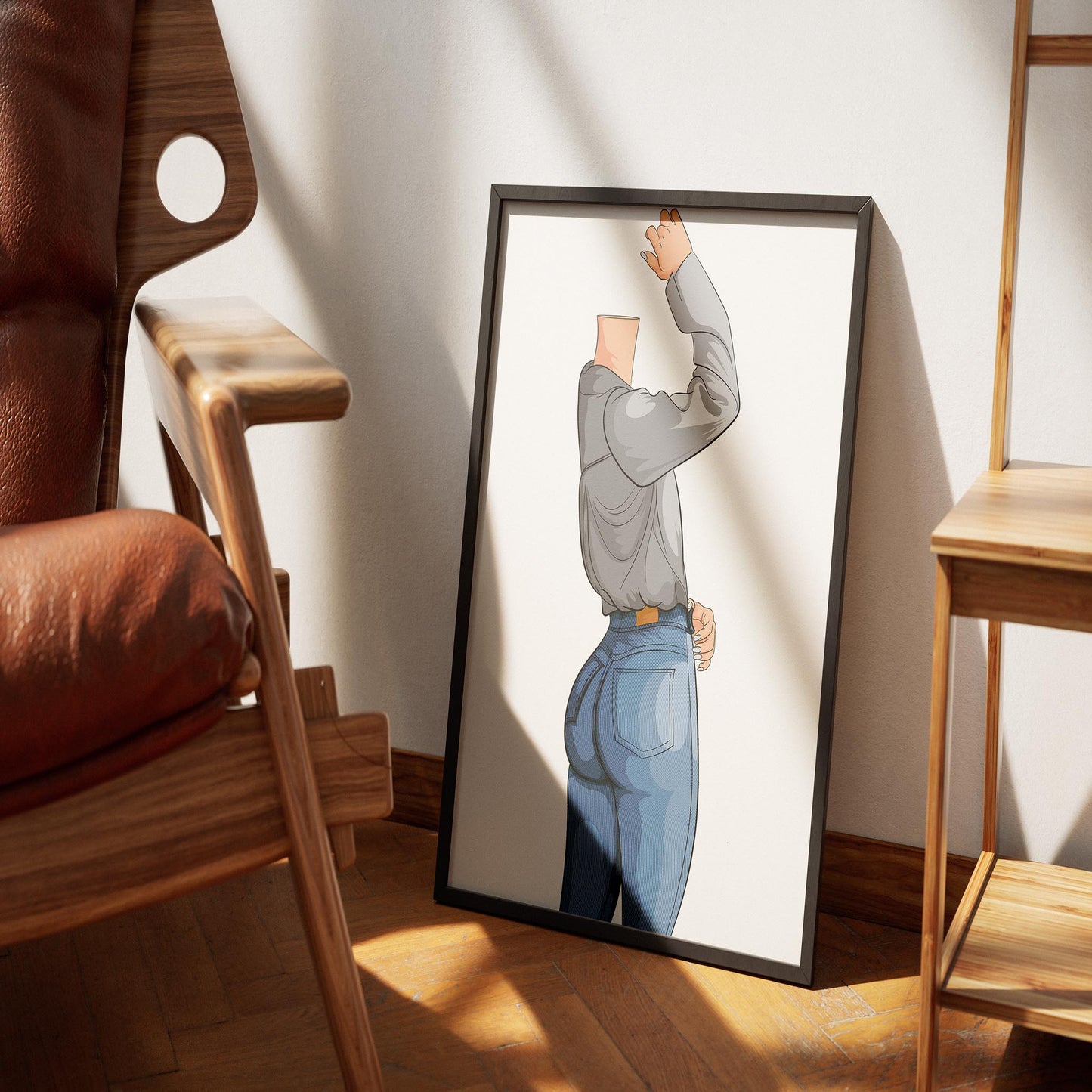 Illustration of character in denim jeans and long-sleeved top, showcasing realistic fabric shading and stylish pose, titled "Jeans Denim - Baked Model Art 27".