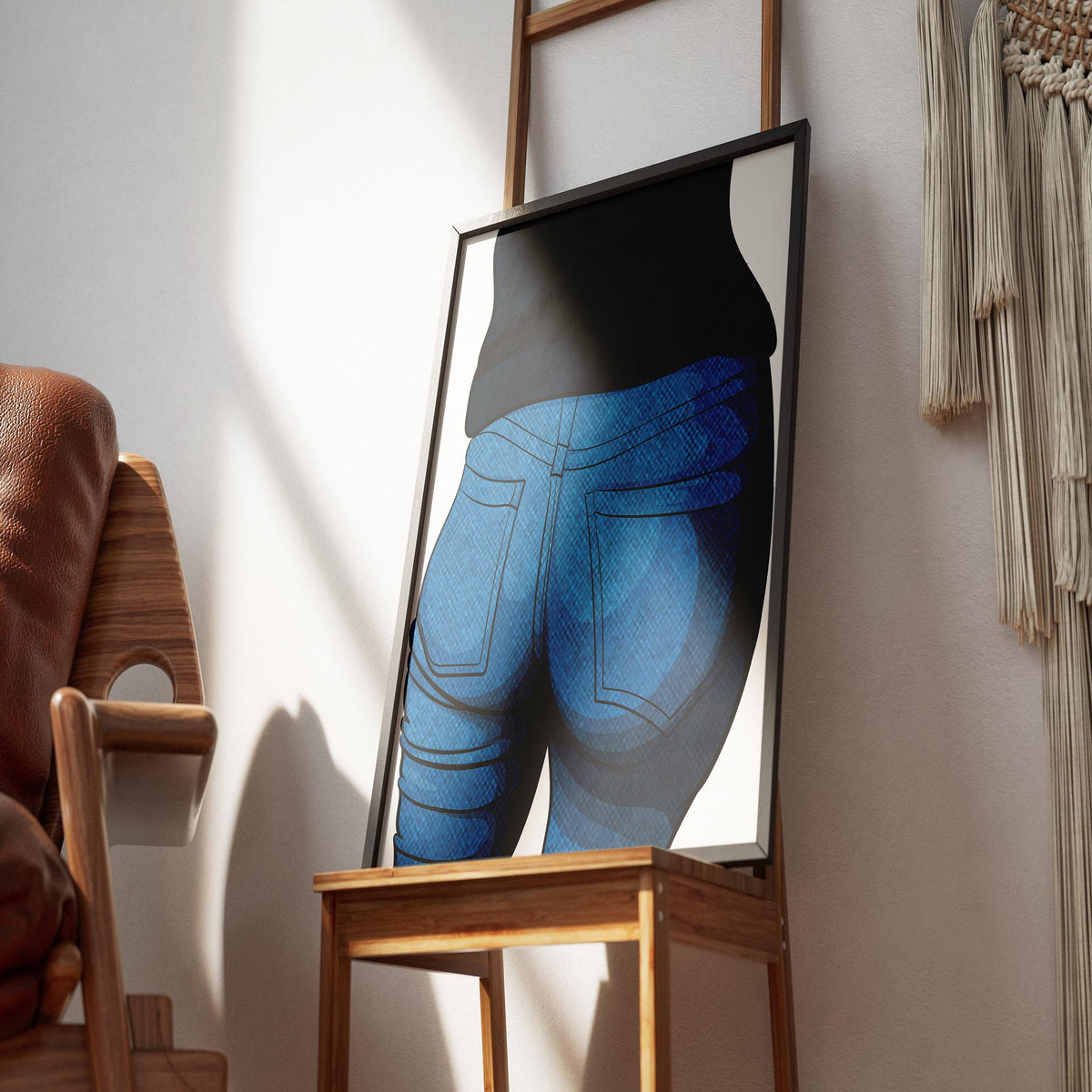 Baked Art - Jeans Denim Model 44 digital artwork on display, showcasing vibrant blue denim texture in a modern interior setting.