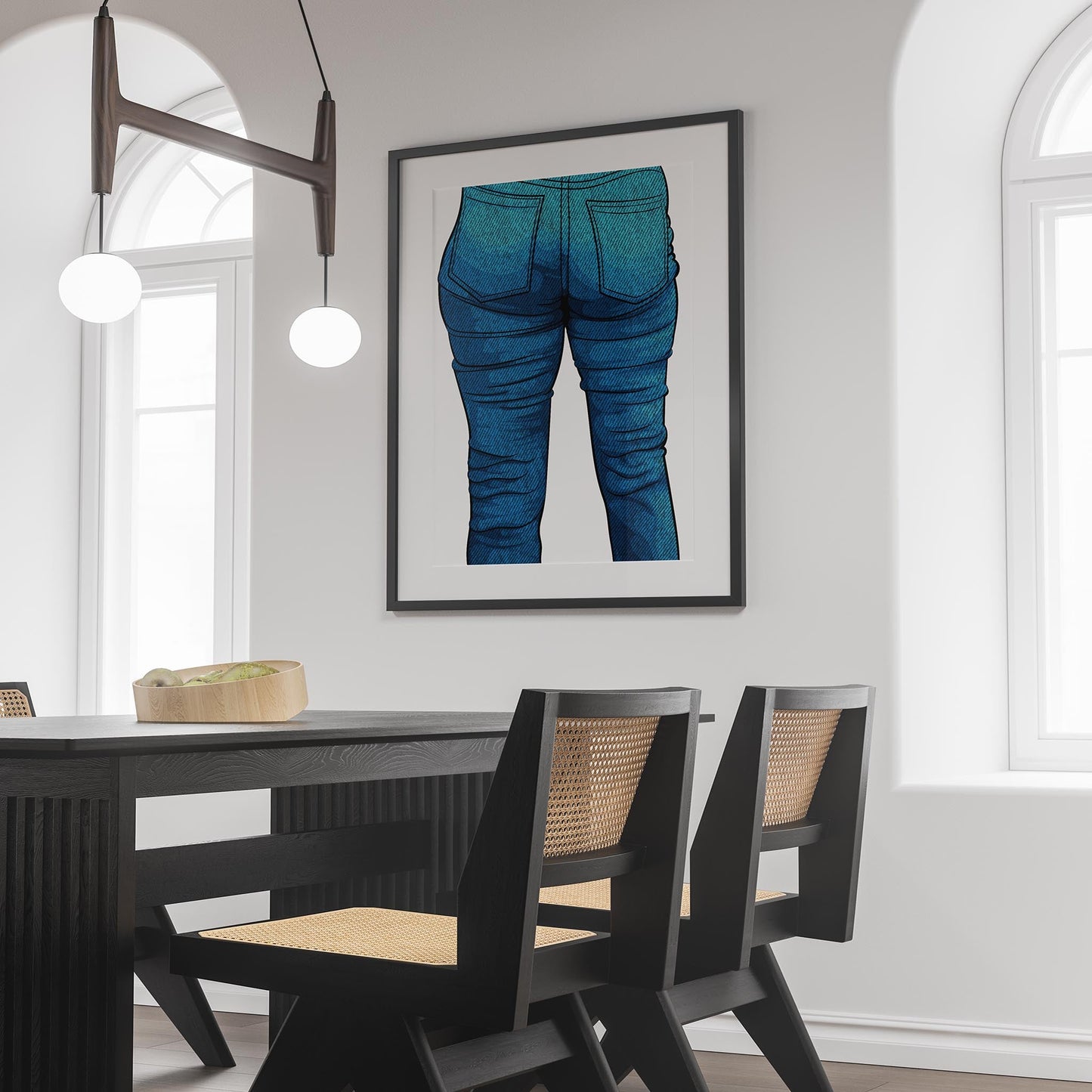 Digital illustration of Baked Art - Jeans Denim Model 46 displayed in a modern dining room.