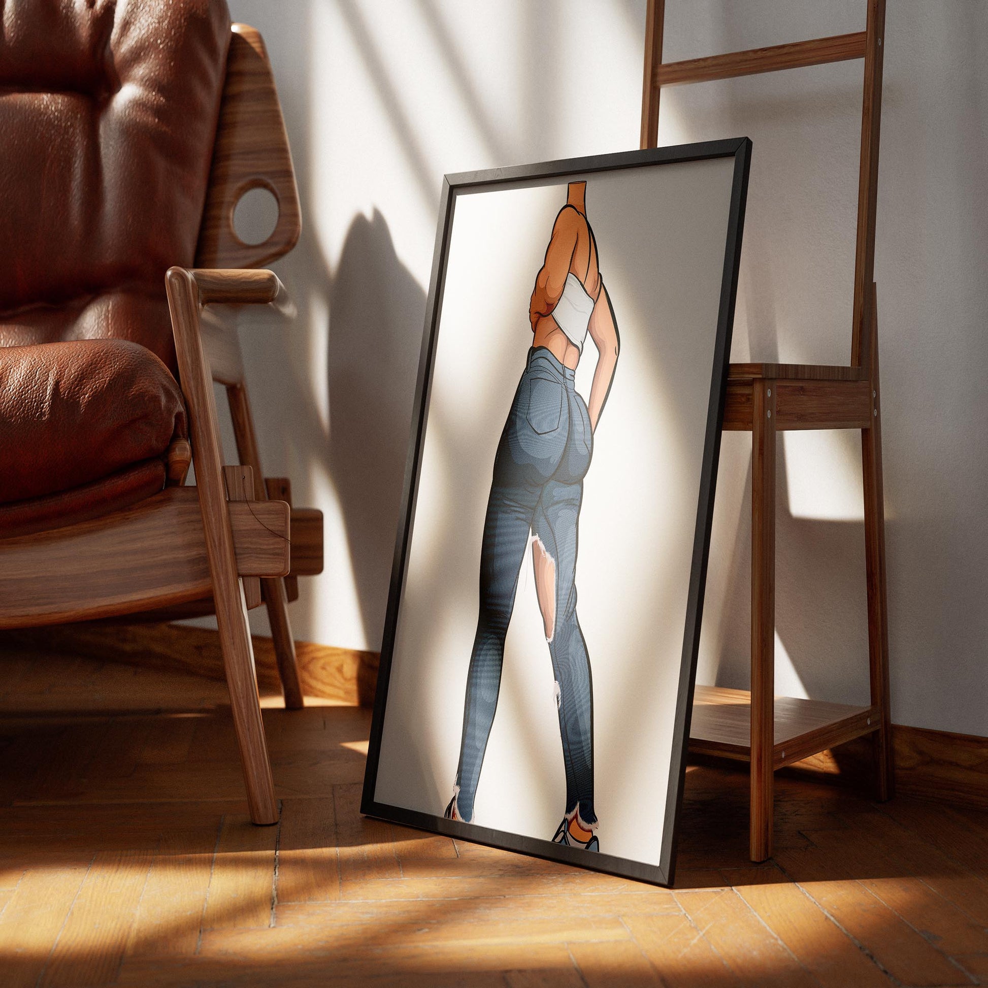 Baked Art - Jeans Denim Model 77 poster featuring ripped high-waisted denim and tube top.