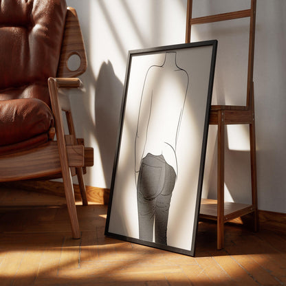 Line art of a figure wearing jeans and a turtleneck, showcasing "Jeans Denim - Line Model Art 20" in a stylish setting.