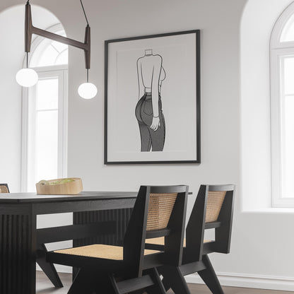 Line Art - Jeans Denim Model 33 digital illustration in modern dining room setting.