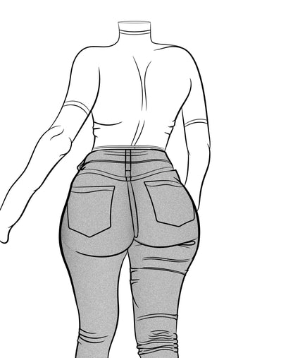 Line art of figure in form-fitting high-waisted jeans, Jeans Denim - Line Model Art 4.