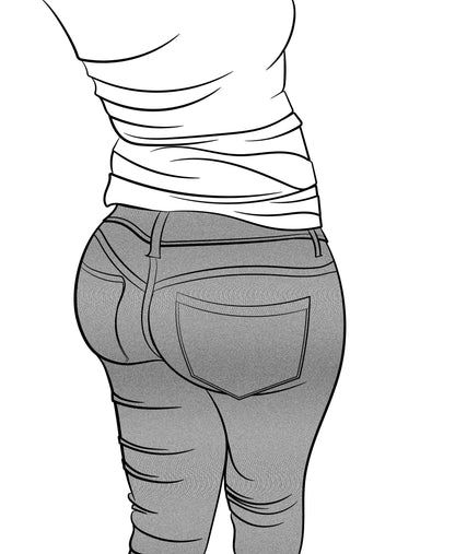 Line art of figure in jeans focusing on denim texture and modern aesthetics.