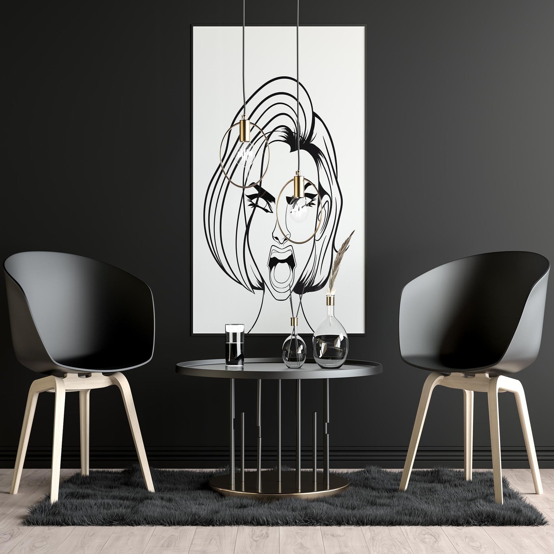 Line Art - Character & Human Faces Model 2 digital illustration in modern interior setting.