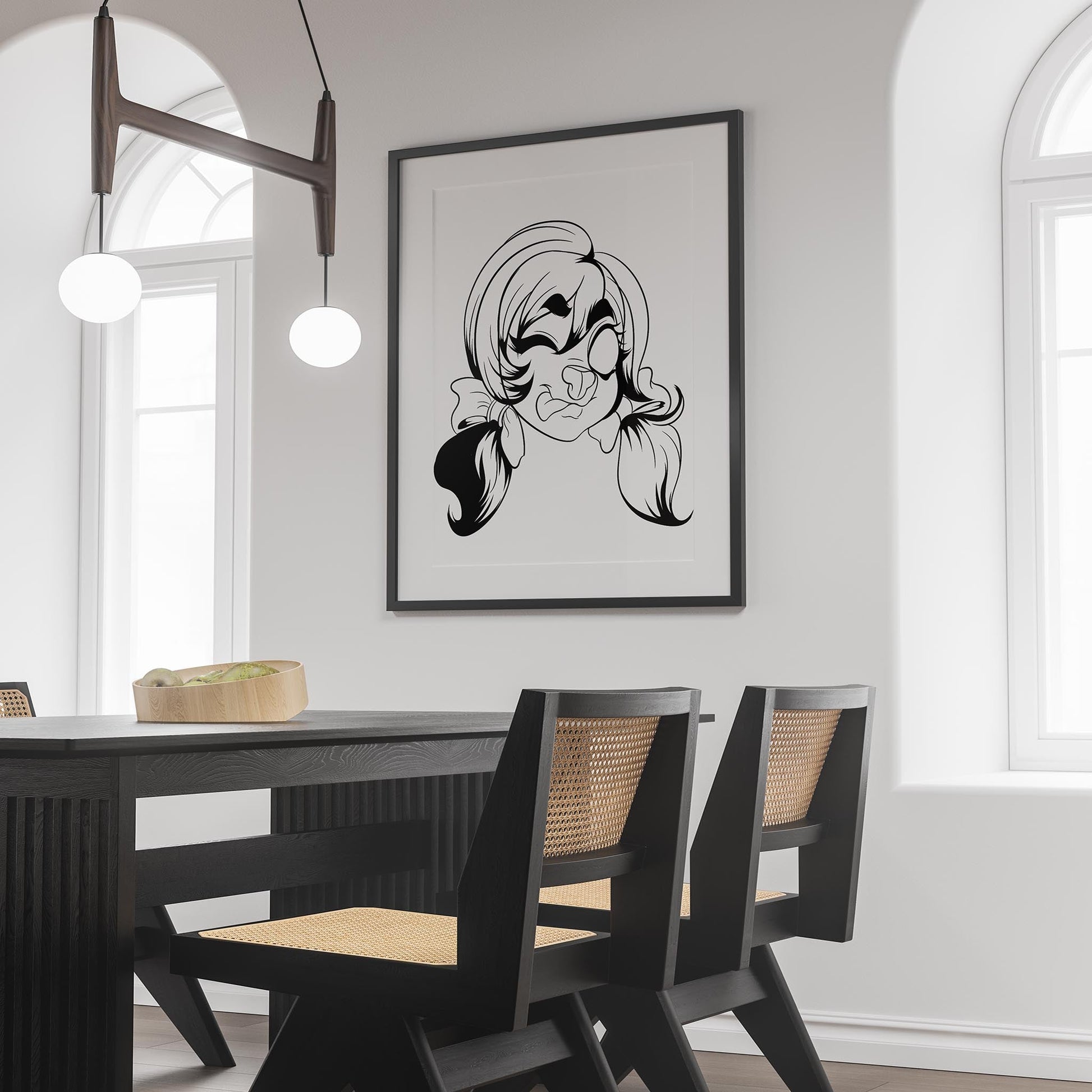 Line Art - Furries Model 13 hanging in a modern dining room.