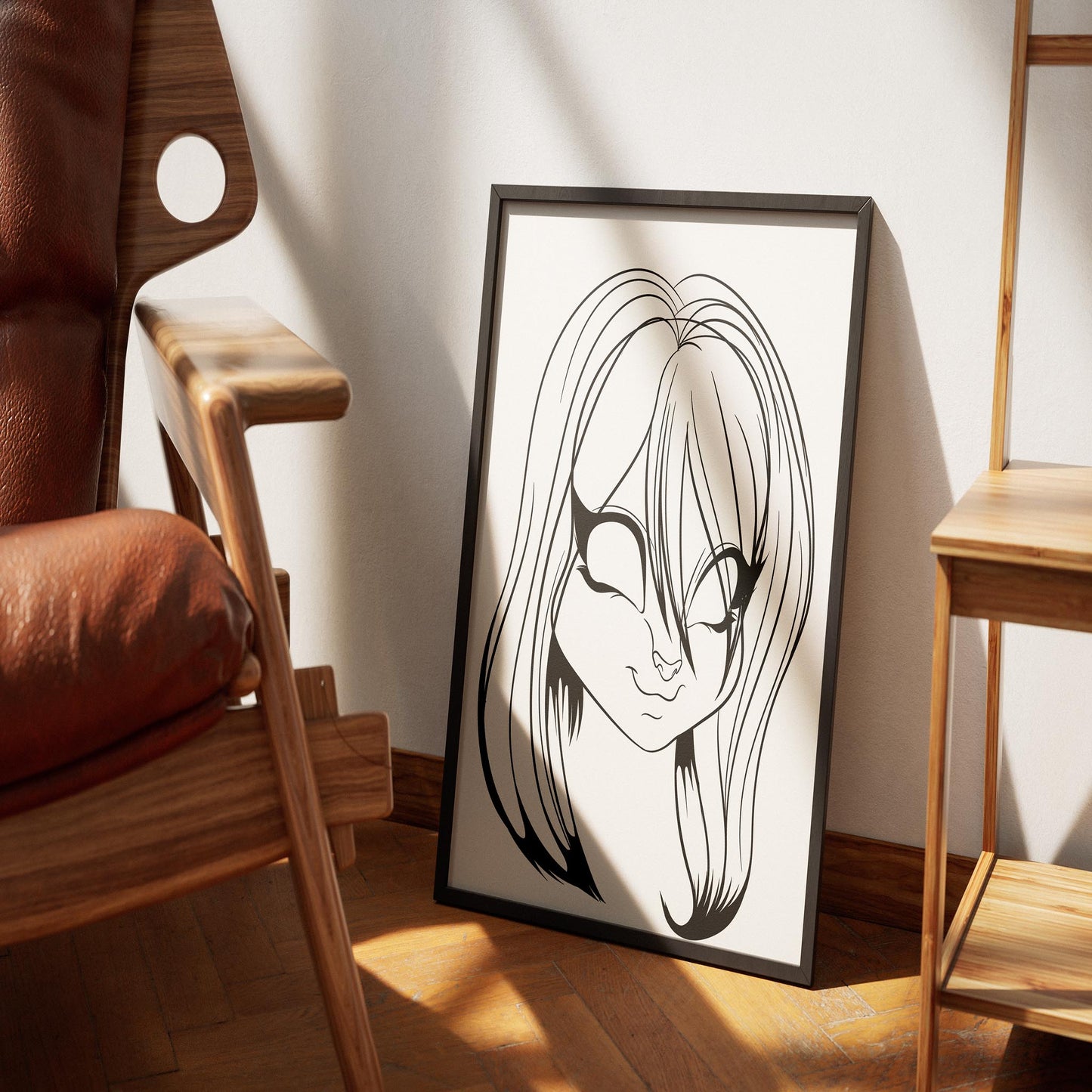 Line Art - Furries Model 16 framed artwork in modern interior setting.