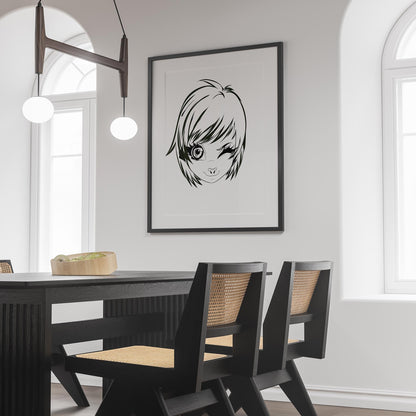 Furry character line art in stylish room frame.