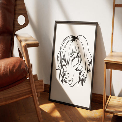 Line Art - Furries Model 21 framed artwork with playful expression and detailed features.