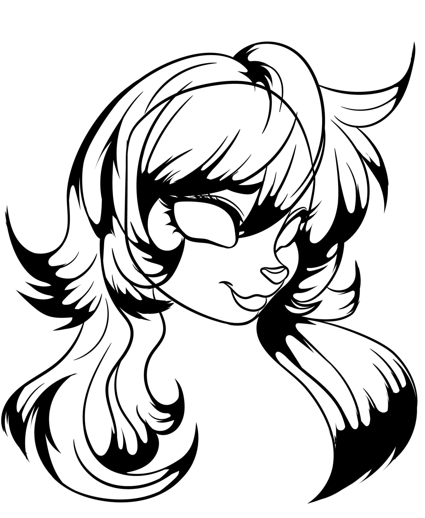 Furries Model 24 line art with flowing hair and expressive eyes.