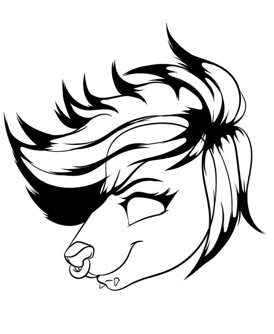 Furries Model 25 digitalized line art showing a stylized fursona portrait with expressive features and a bold mane.