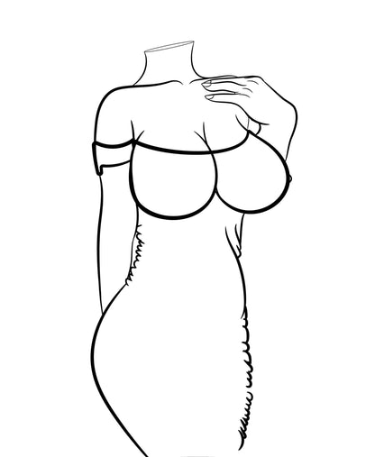 Off-the-shoulder red dress line art illustration, Dress 7, digital artwork.