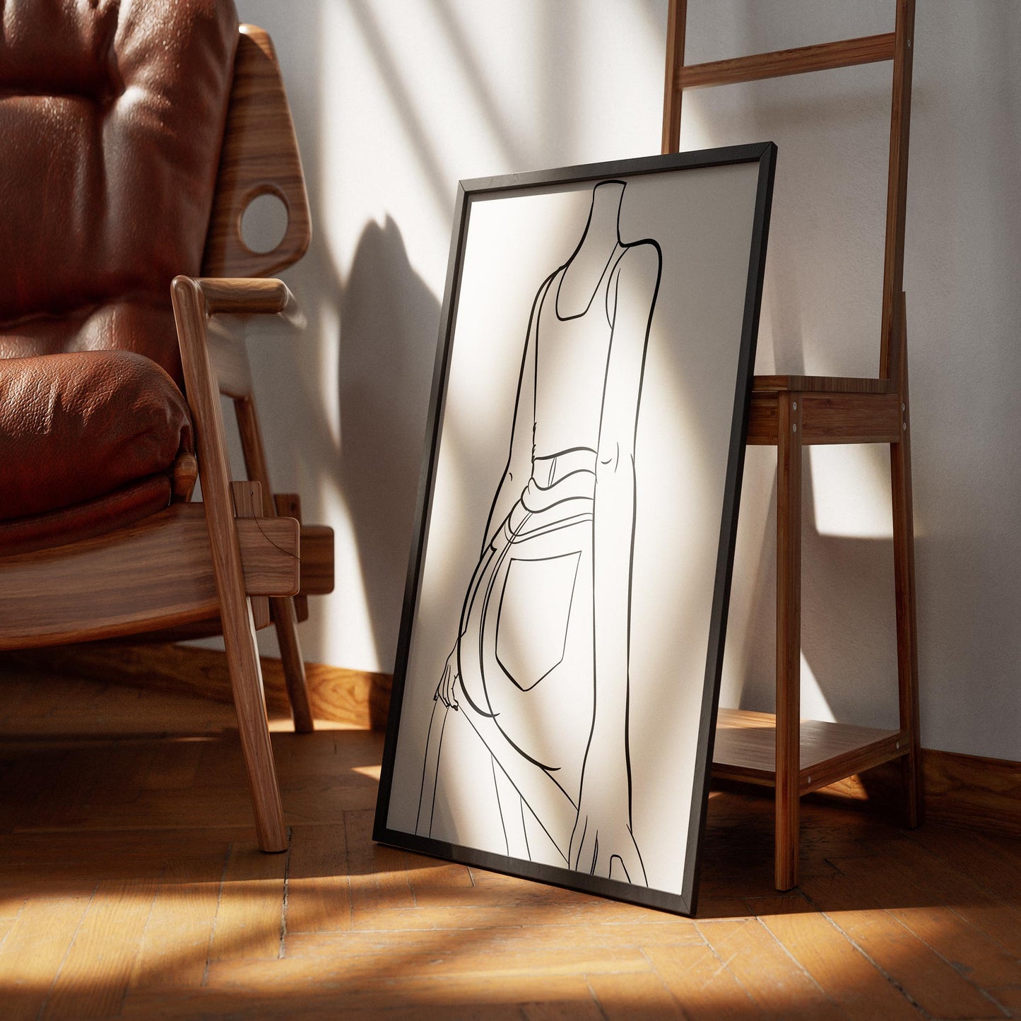 Line Art - Jeans Denim Model 73 framed artwork in modern home setting.
