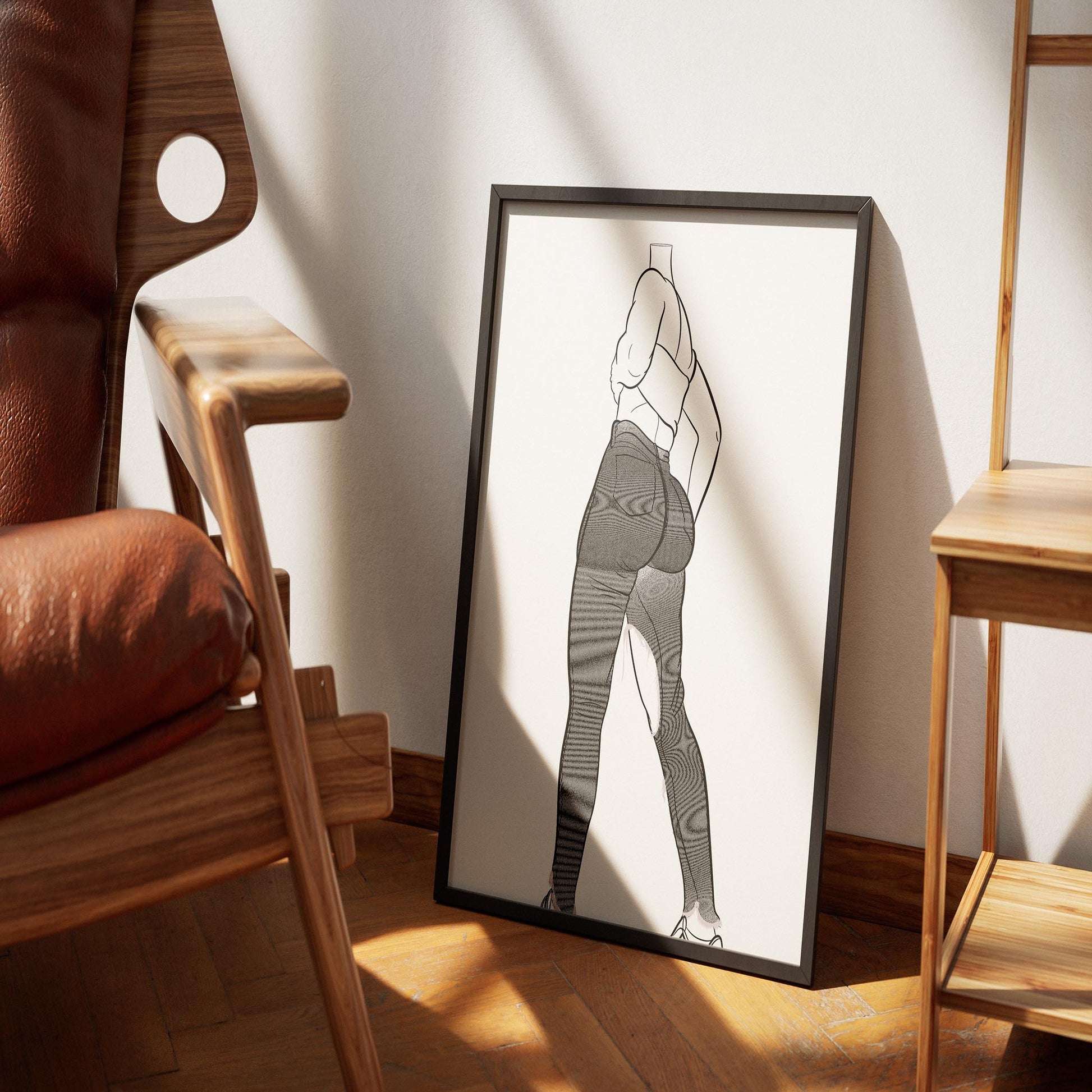 Line Art of Jeans Denim Model 77 in a minimalistic living space.