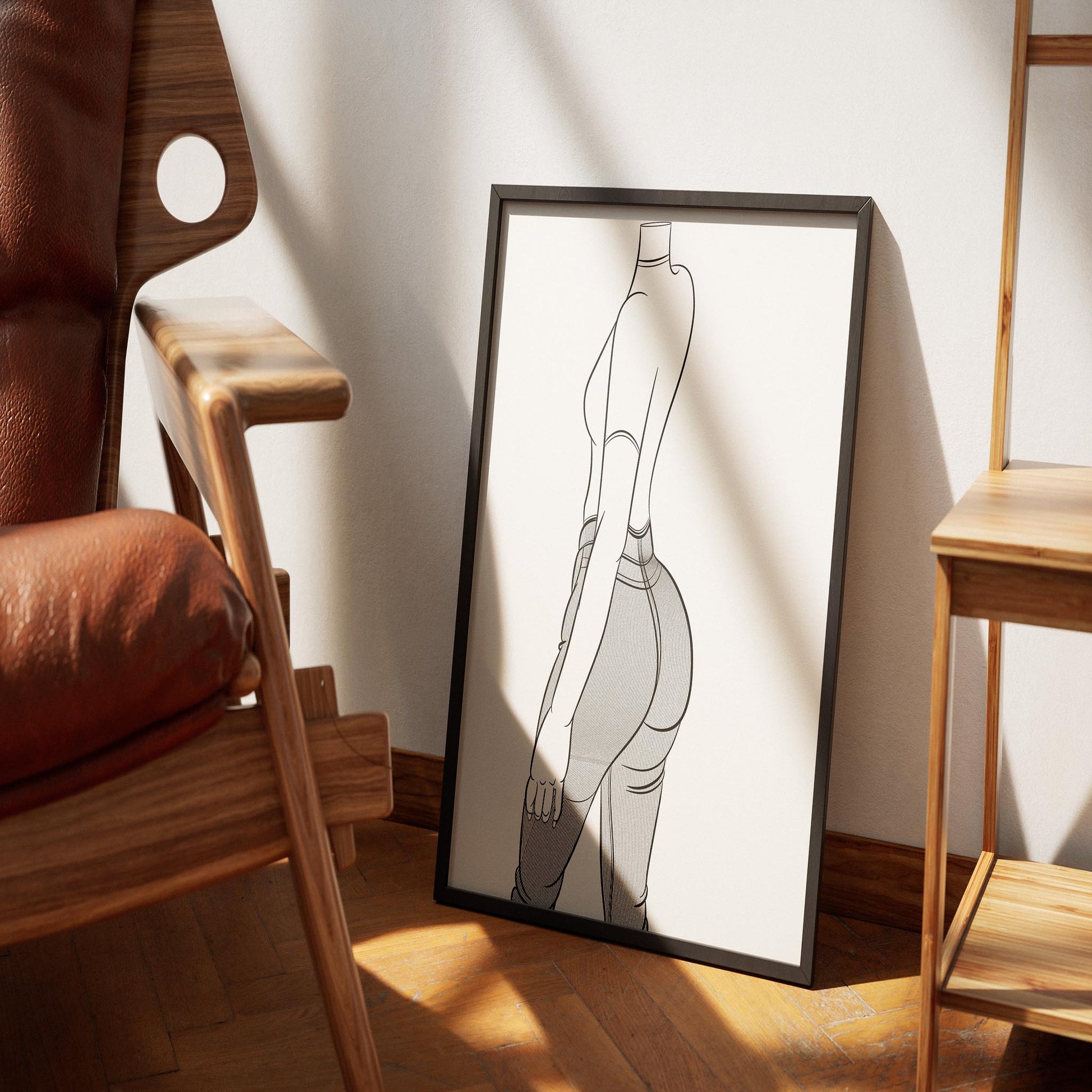 Line Art - Jeans Denim Model 72 framed artwork in a stylish interior setting.
