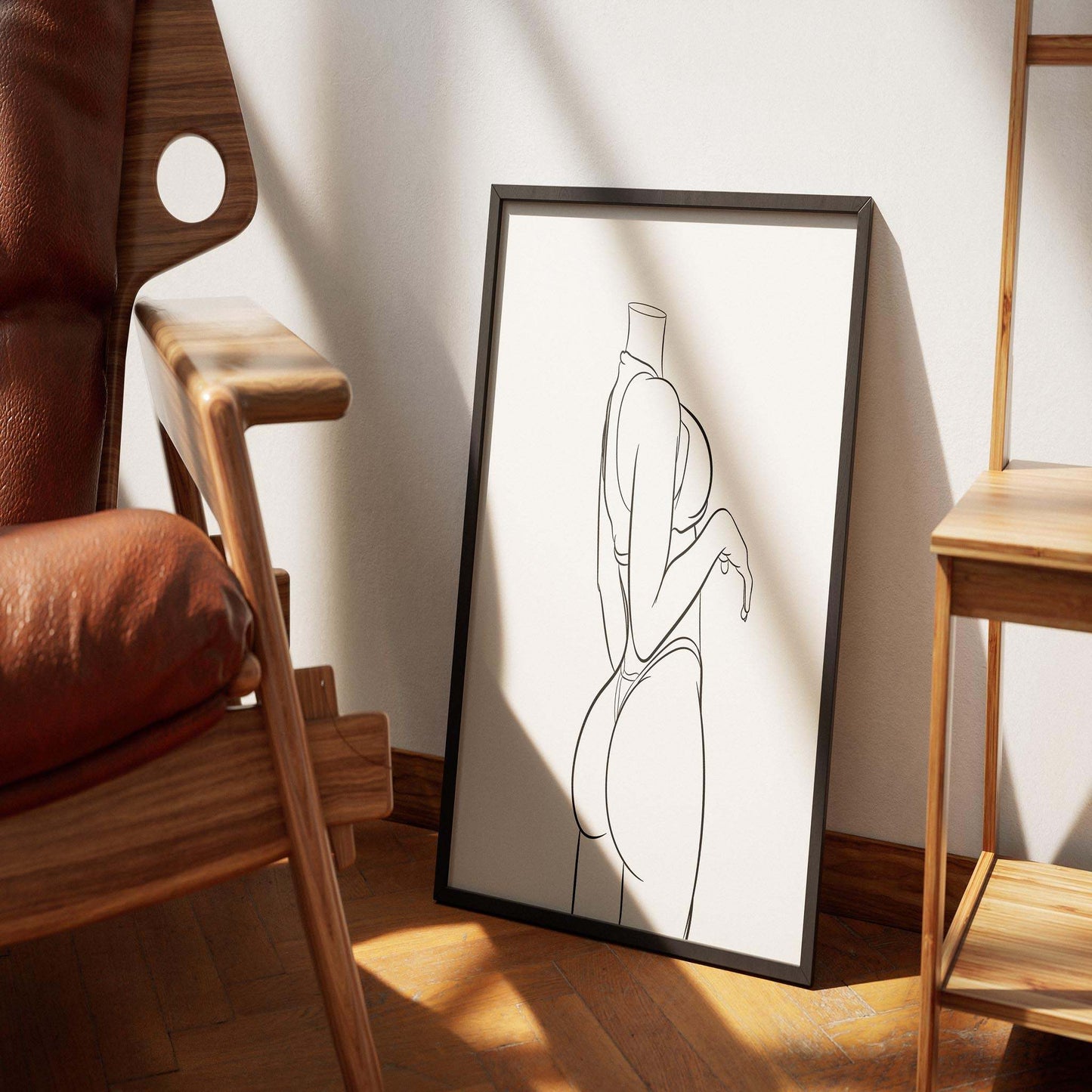 Digital artwork of Model 48 line art in frame, sleek and stylish pose.