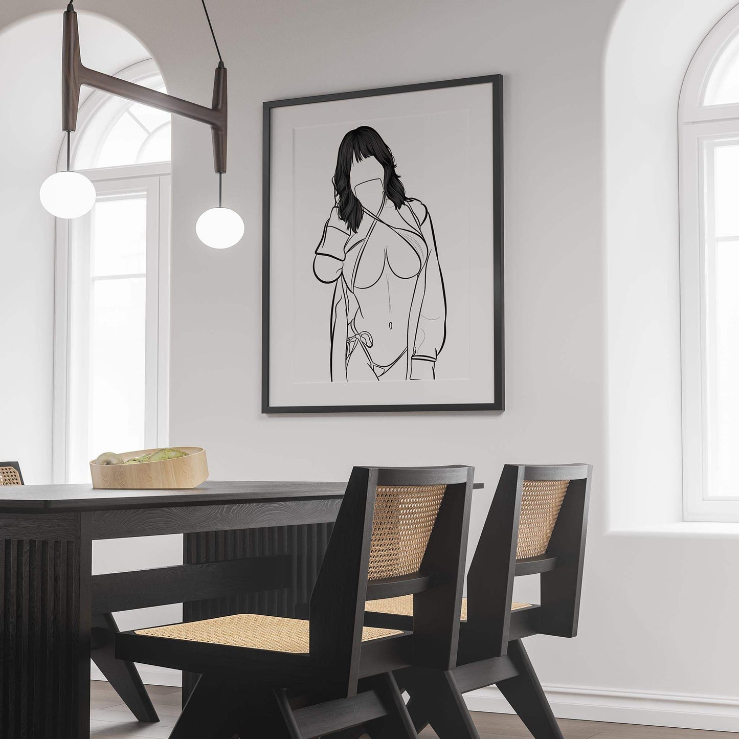 Line Art - Model 76 digital illustration displayed in a modern dining room.