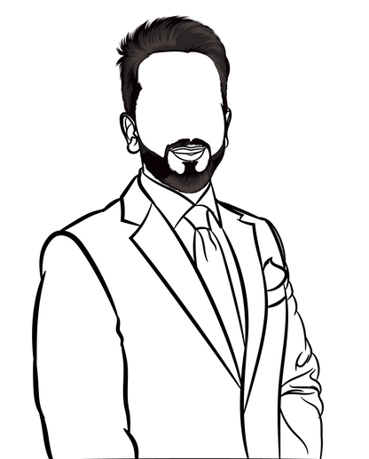 Clean line art of a professional man in a suit for Character & Human Faces Model 14.