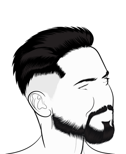 Character & Human Faces Model 24 line art illustration, digital portrait with a beard and modern hairstyle.