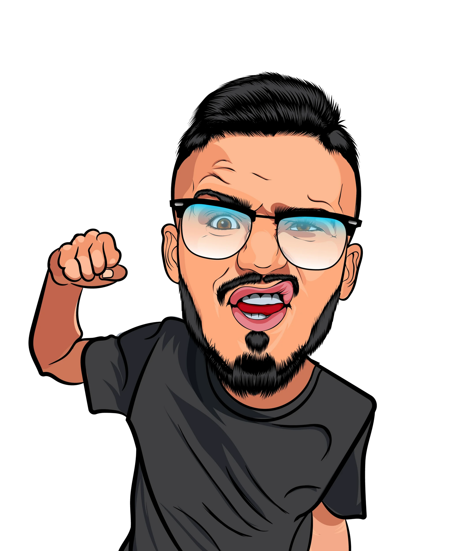 2D Colored Art digital portrait with glasses and excited expression